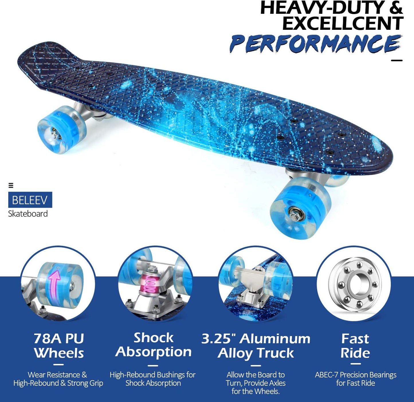 Complete Mini Cruiser Skateboard for Kids, Teens, Adults, and Beginners - Features PU LED Flashing Wheels, Comes with an All-in-One Skate T-Tool for Easy Maintenance.