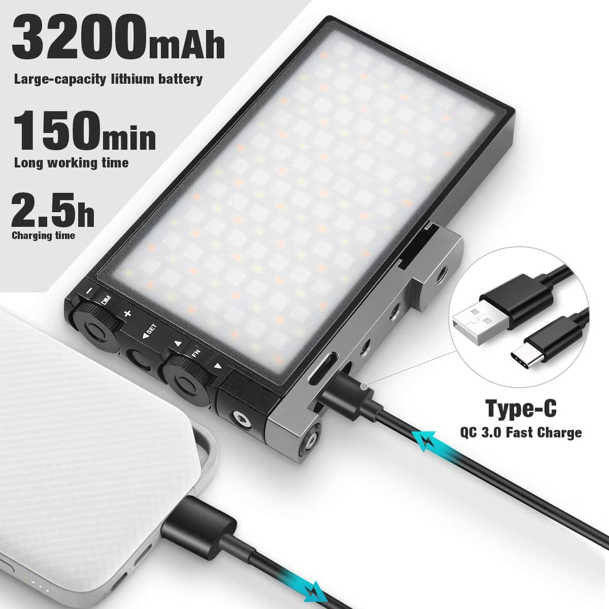 RGB Video Light with Rechargeable Batteries, Adjustable Color Temperature, High CRI LED Camera Light, Multiple Light Effects, Portable Photography Lighting for Gaming, YouTubers, Vlogging, and TikTok