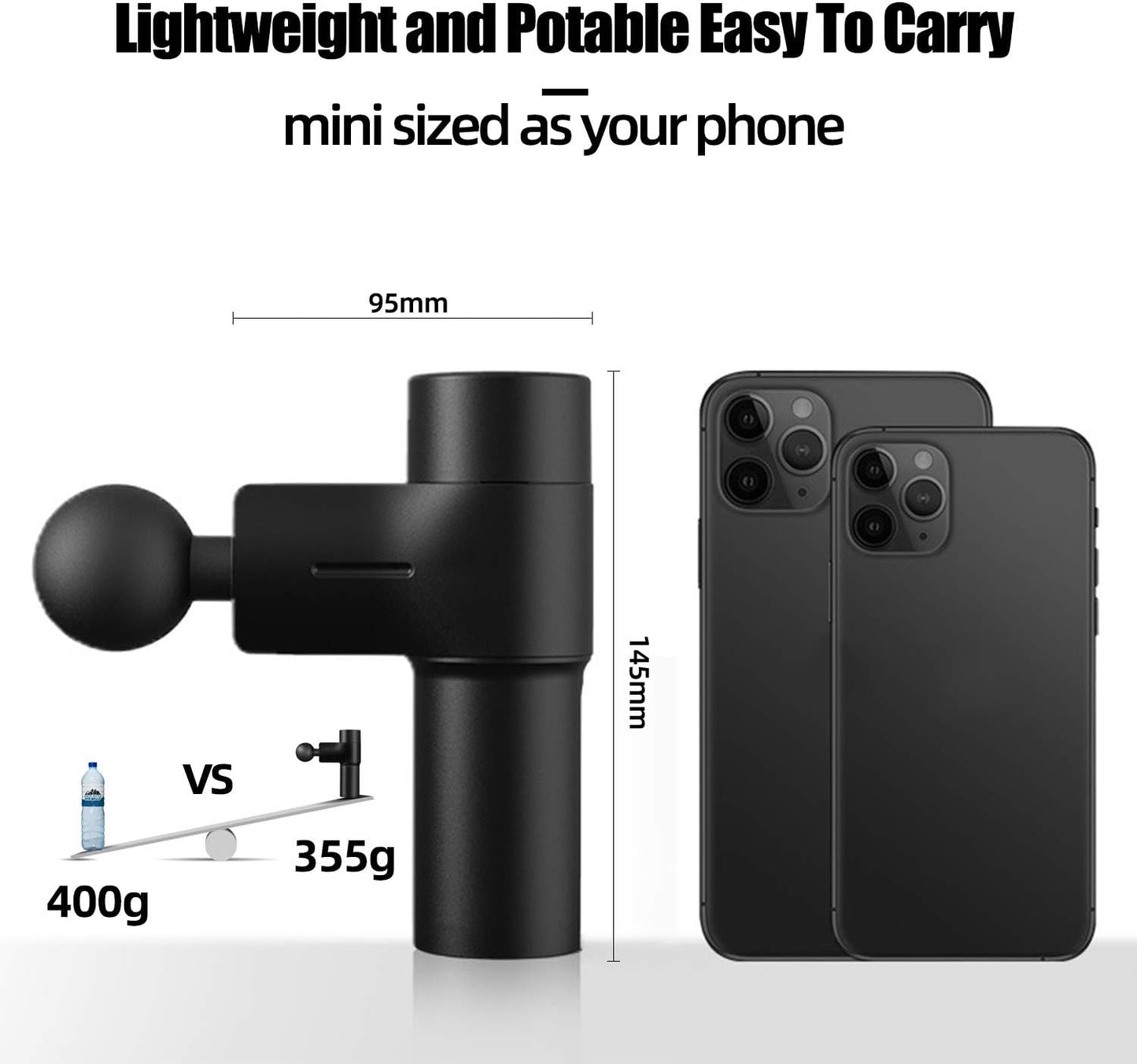 Mini Deep Tissue Massage Gun - Portable Percussion Muscle Massager for Pain Relief - Super Quiet Handheld Electric Massager - Features 4 Speeds and 4 Massage Heads - Color: Black.