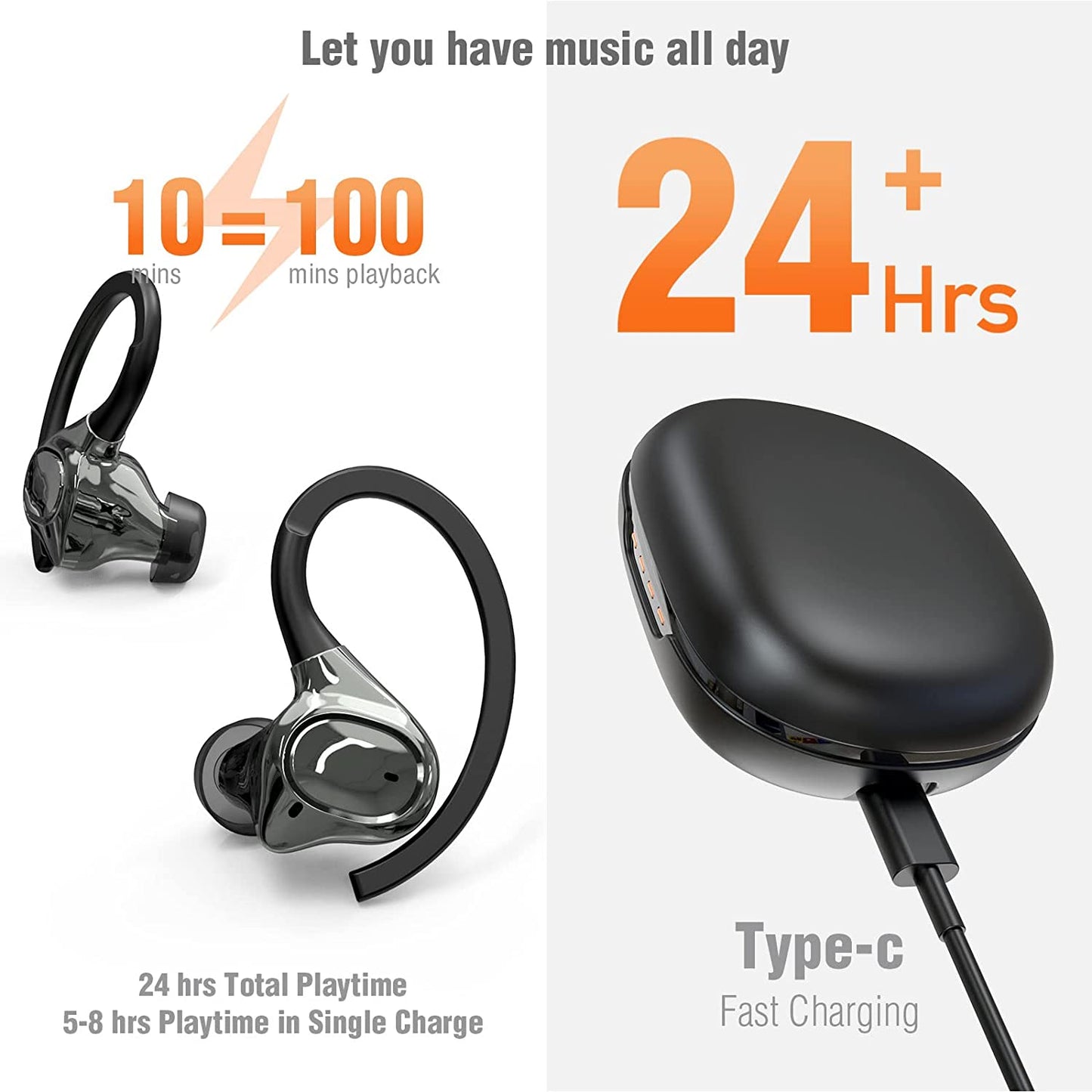 Mini Bluetooth Earbuds with Earhooks - Wireless Earbuds for Small Ears, Microphone Included, IPX7 Waterproof, 24-Hour Playtime, Ideal Wireless Earphones for Sports and Workouts