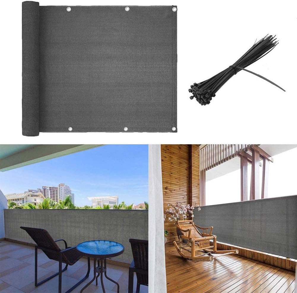 Outdoor Balcony Privacy Screen Fence Cover - 3'x16.4' Deck Fence Privacy Screen for Patio, Apartment Porch, Backyard - Grey, UV-Proof, Weather-Resistant Windscreen
