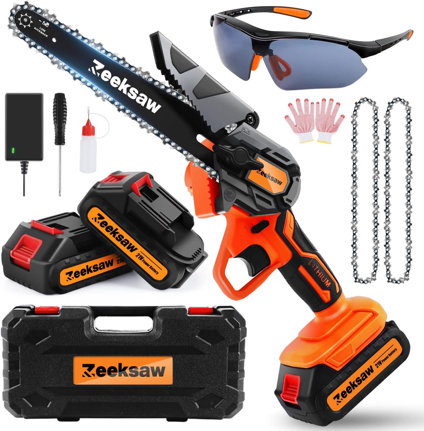 Cordless Mini Chainsaw - 6 Inch, A Powerful Hand Saw with Battery, 1 Hour Run-Time Electric Chainsaw - Ideal for Wood Cutting and Tree Trimming