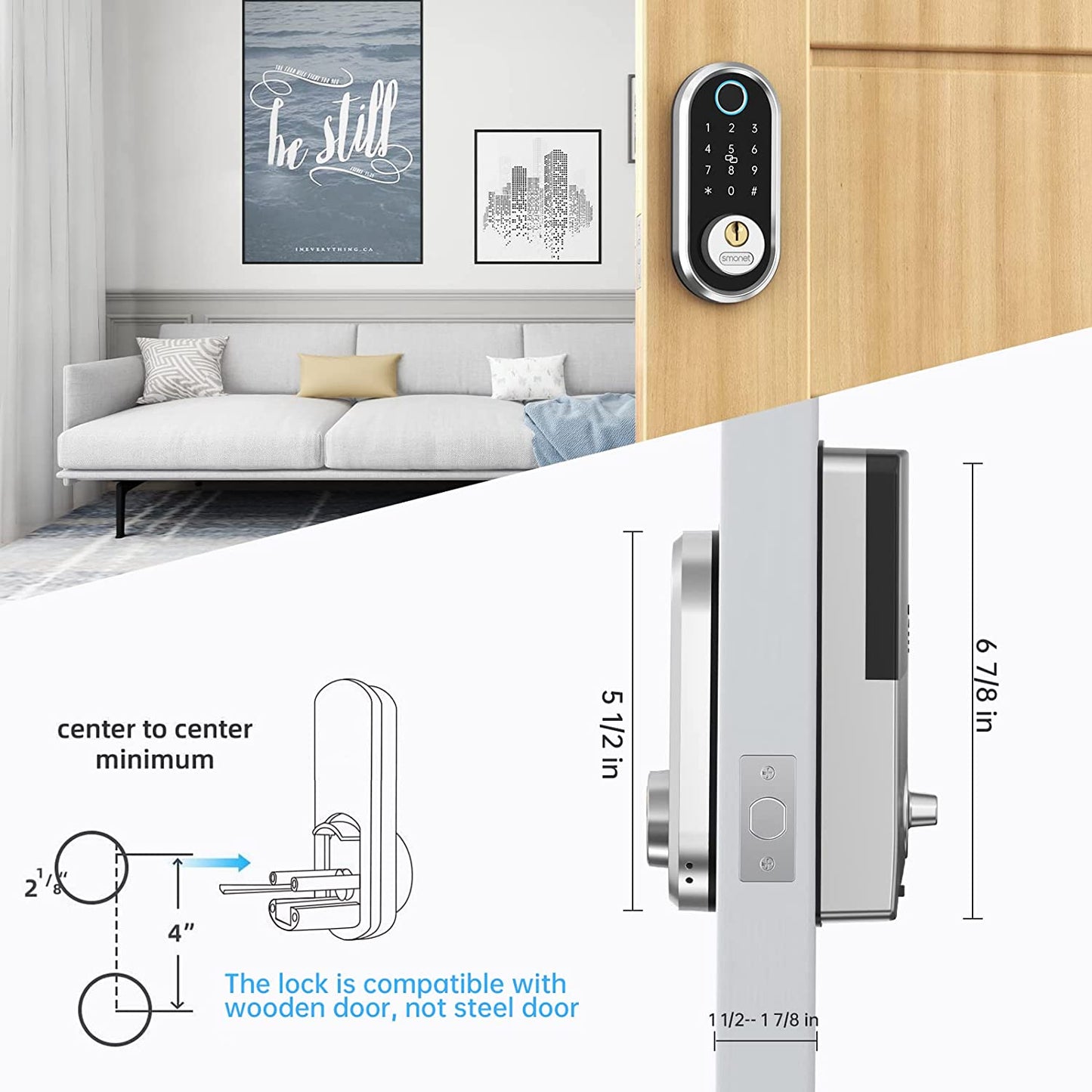 Smart Deadbolt Lock Fingerprint Electronic Door Lock with Keypad-Bluetooth Keyless Entry, App Control, Ekeys Sharing, App Monitoring, Auto Lock for Homes and Hotels