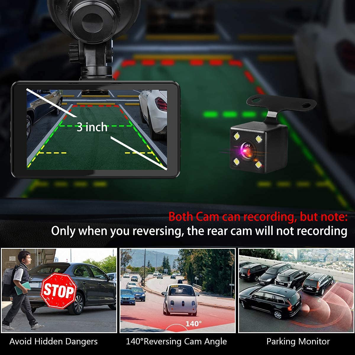 Dash Camera for Cars, Front and Rear Dual 1080P FHD DVR Car Dashboard Camera with Super Night Vision, 32G SD Card Included, G-Sensor, WDR, Parking Monitor, Loop Recording, Motion Detection