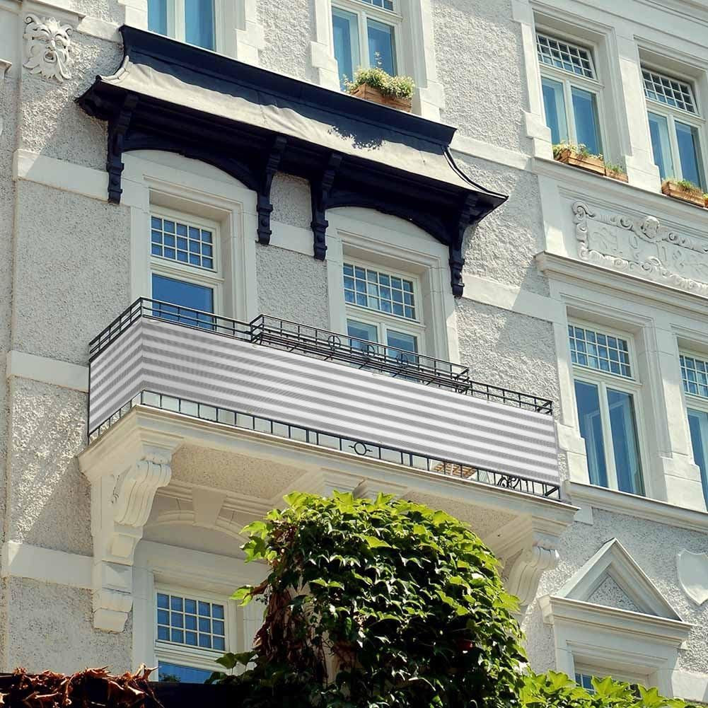 Weather-Resistant Balcony Privacy Screen Cover with UV Protection – Black Balcony Shield Cover, Complete with Cable Ties & Ropes (Grey White)