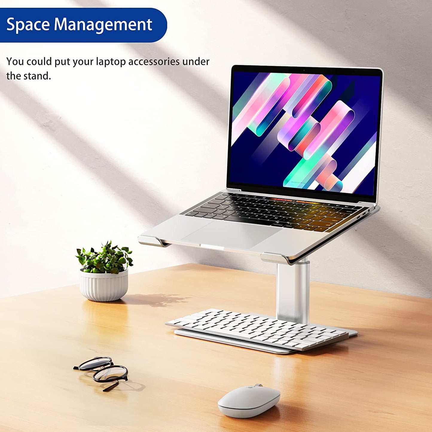 Aluminum Laptop Stand - Ergonomic Adjustable Notebook Stand for 10-15.6" Laptops - Riser Holder Computer Stand Compatible with Air, Pro, Dell, HP, Lenovo - Silver