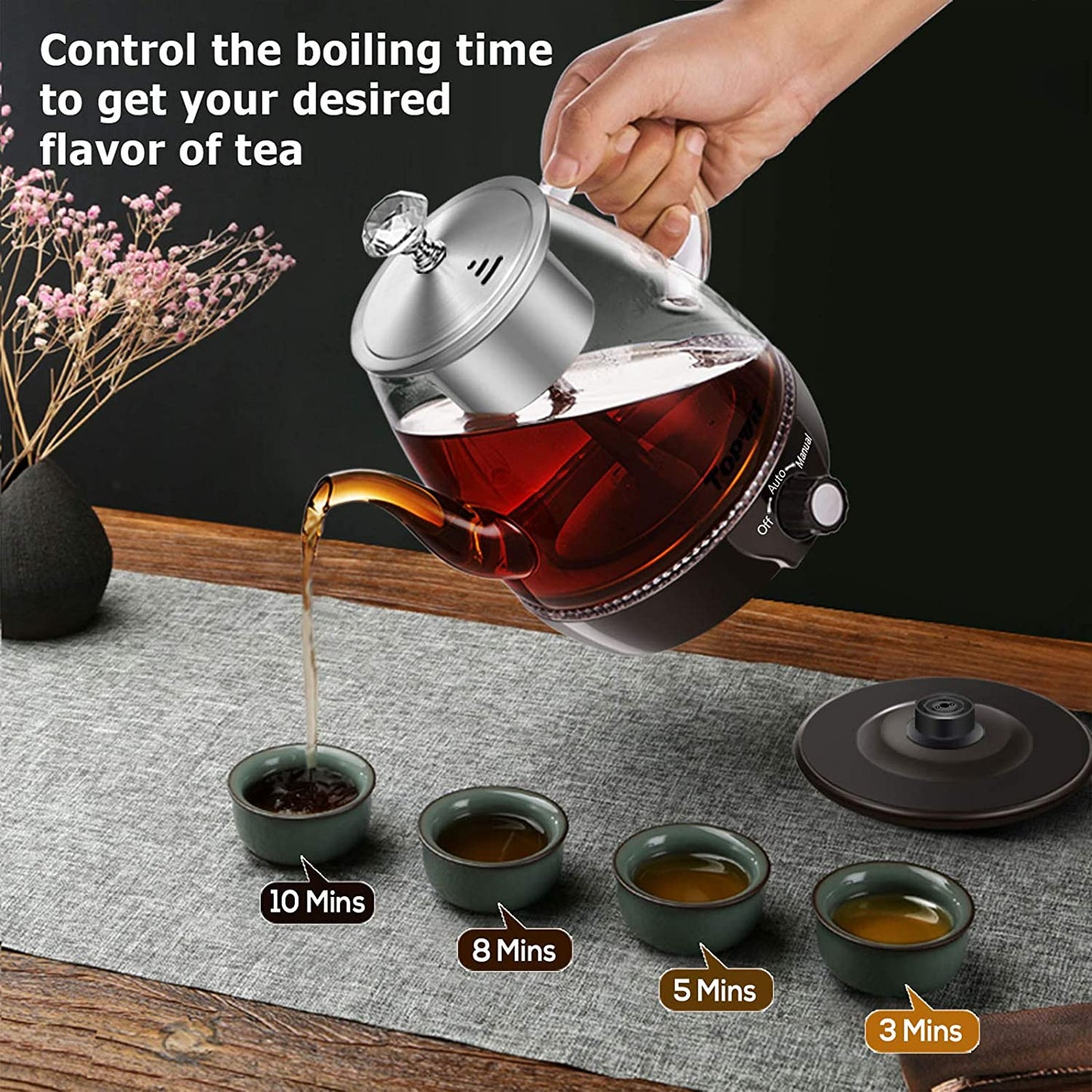 Electric Kettle with Automatic Tea-brewing and Keep Warm Functions - Features Dual Modes for Tea and Hot Water - 1L Capacity - Includes Stainless Steel Infuser - Suitable for Pour Over Tea and Hot Water - Convenient Electric Tea Maker.
