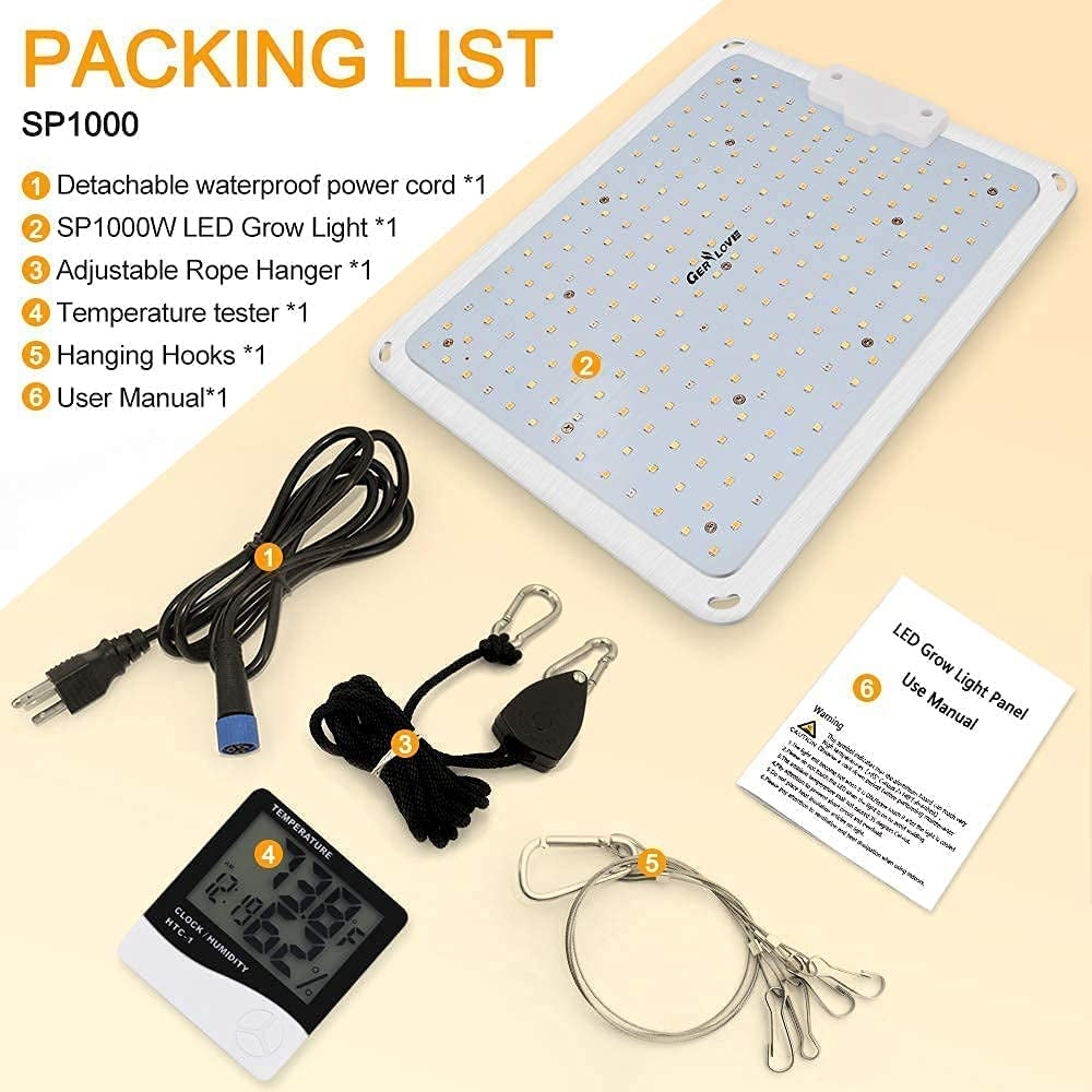 1000W Full Spectrum LED Grow Light with Thermometer Humidity Monitor for Indoor Plants - Sunlike Growing Lamps for Hydroponic Seedling Veg and Greenhouse Flower, 3x3ft Coverage