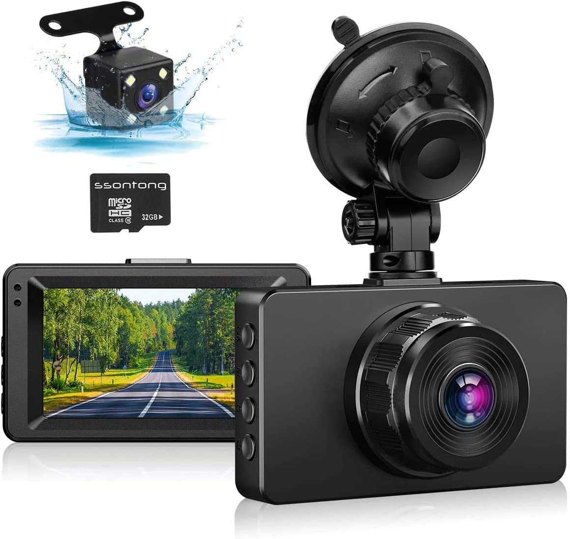 Front and Rear Dash Cam, Dash Cams 1080P FHD Dashboard Camera with 3" IPS Screen, Night Vision, 170° Wide Angle, Loop Recording, Motion Detection, Parking Monitor, G-Sensor, and SD Card Included