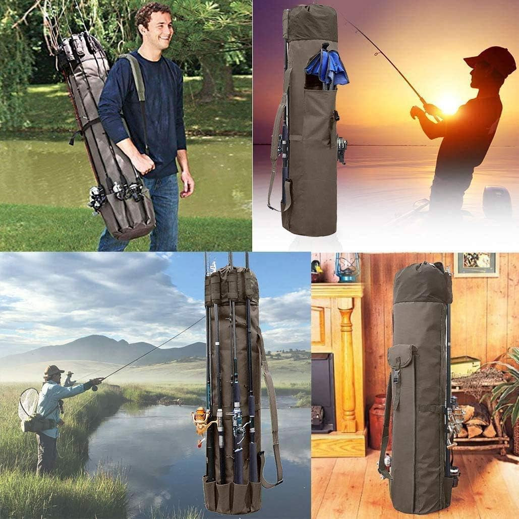 Fishing Rod Bag Reel Organizer - Portable Tackle Bag for Fishing Gear, Oxford Material with Large Capacity, Travel Carry Case for Pole Fishing Tools - Khaki