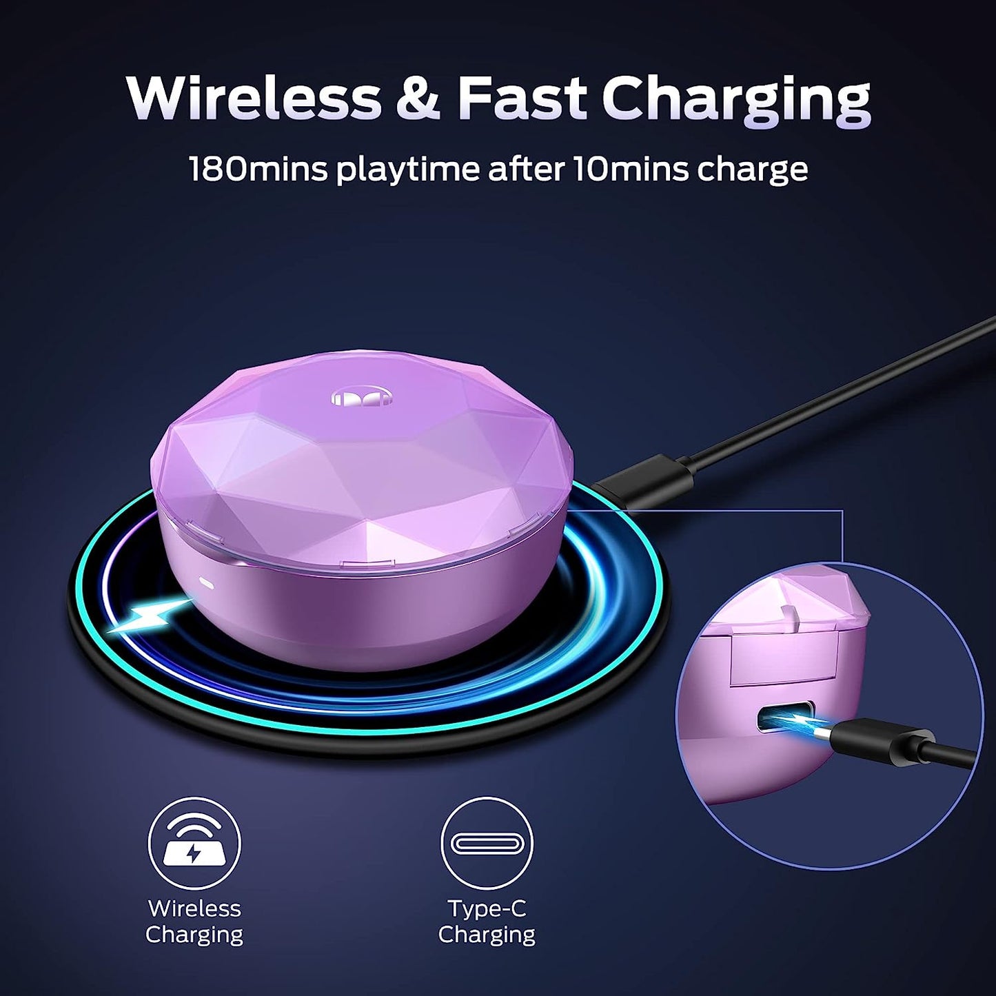 Pure Bass Pro Noise Cancelling Earbuds - True Wireless Earbuds with 50 Hours of Playtime, Fast Wireless Charging, App Control, Ai-Enhanced Calls, IPX5 Waterproof, In-Ear Bluetooth Headphones