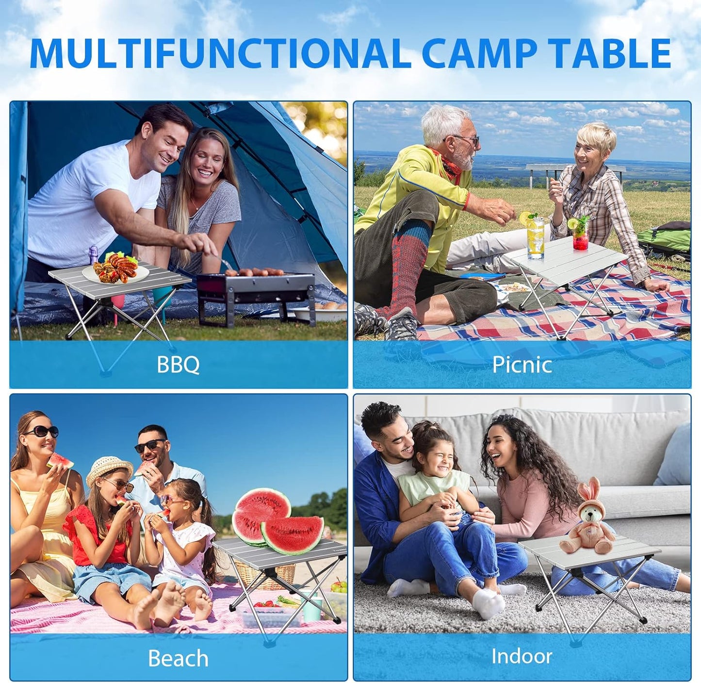 Portable Folding Camping Table with Storage Bag - Ideal for Outdoor, Indoor, Beach, Picnics, BBQ, Hiking, Boating, Travel, and Fishing - Silver