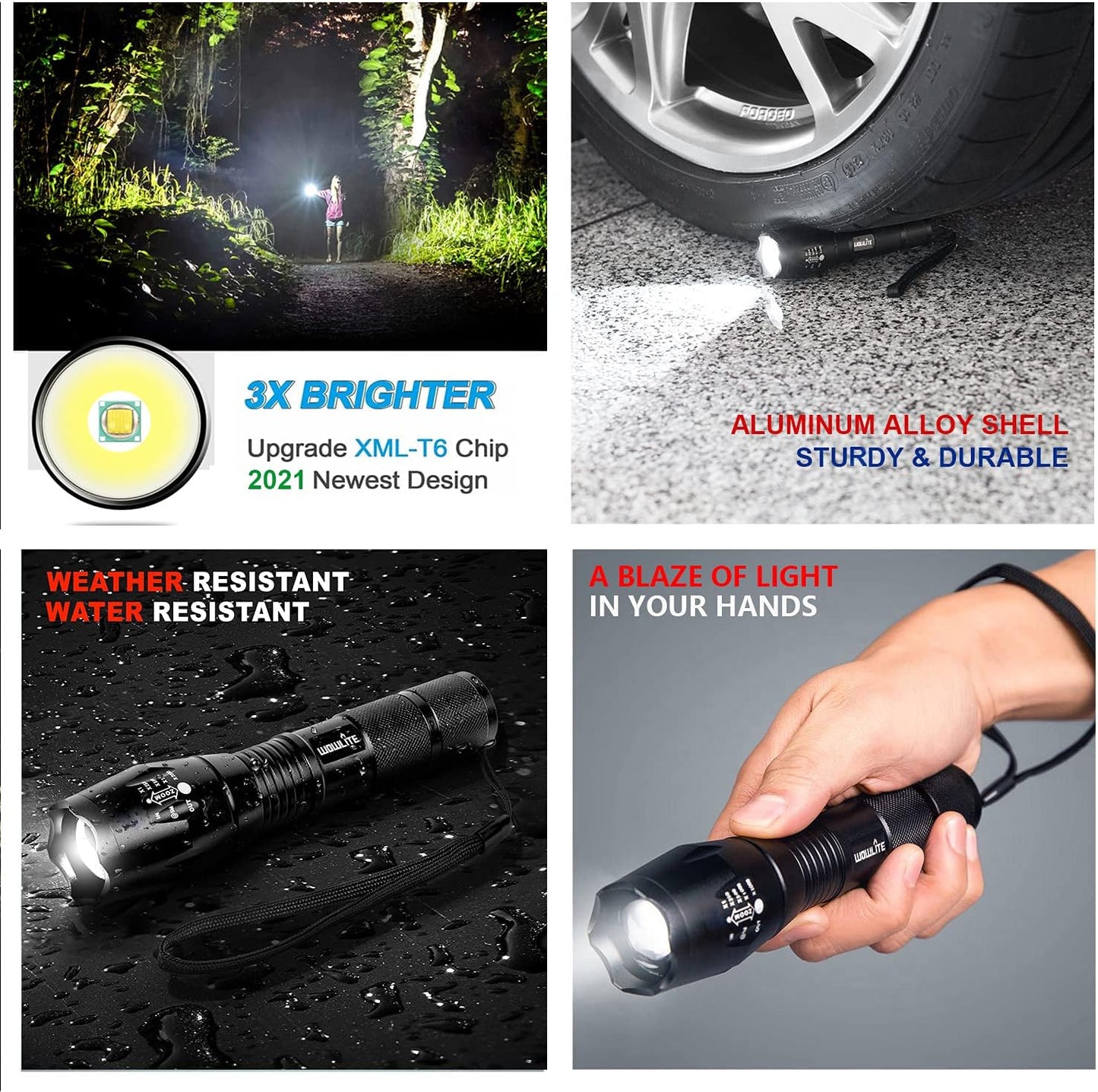 Tactical Flashlight: Ultra Bright XML T6 LED Torch with 5 Light Modes & Adjustable Focus. Comes in a 2-Pack, Ideal for Emergency, Camping, and Hiking.
