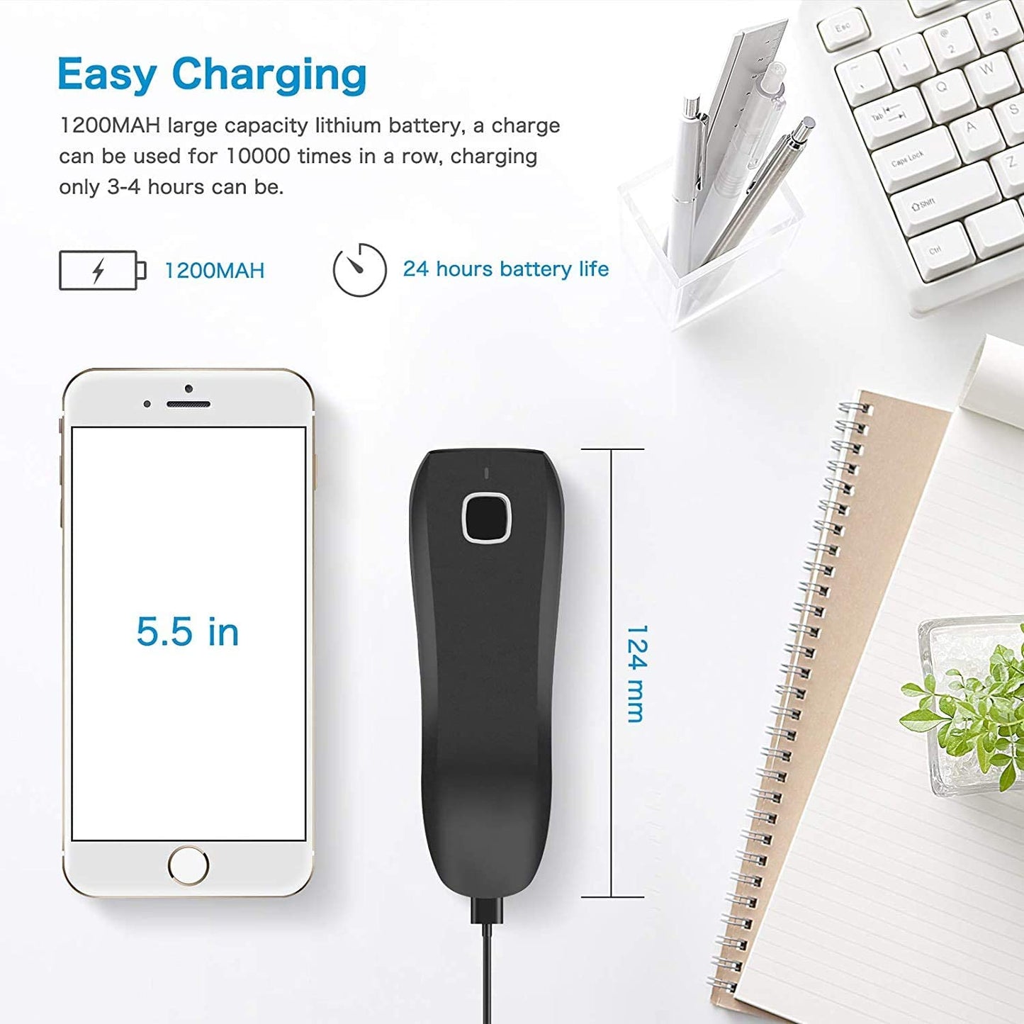 C750 Mini Bluetooth Barcode Scanner, Portable USB 1D 2D Bar Code Reader for Inventory, 2.4G Cordless Image Scanner for Tablet iPhone iPad Android iOS PC POS