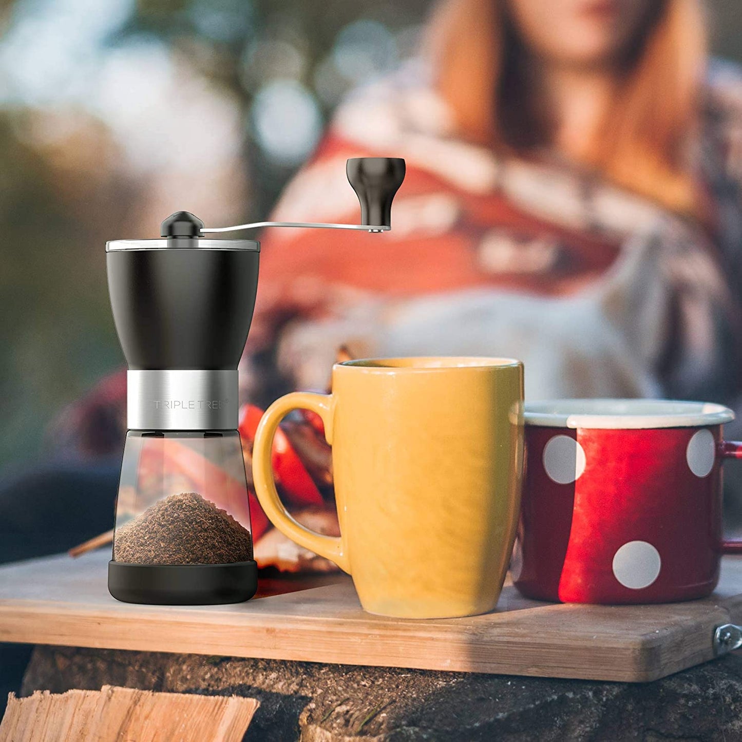 Premium Manual Coffee Grinder with Adjustable Ceramic Burrs, Glass Jars, and Silicone Cover - Ideal for Grinding Coffee Beans and Spices