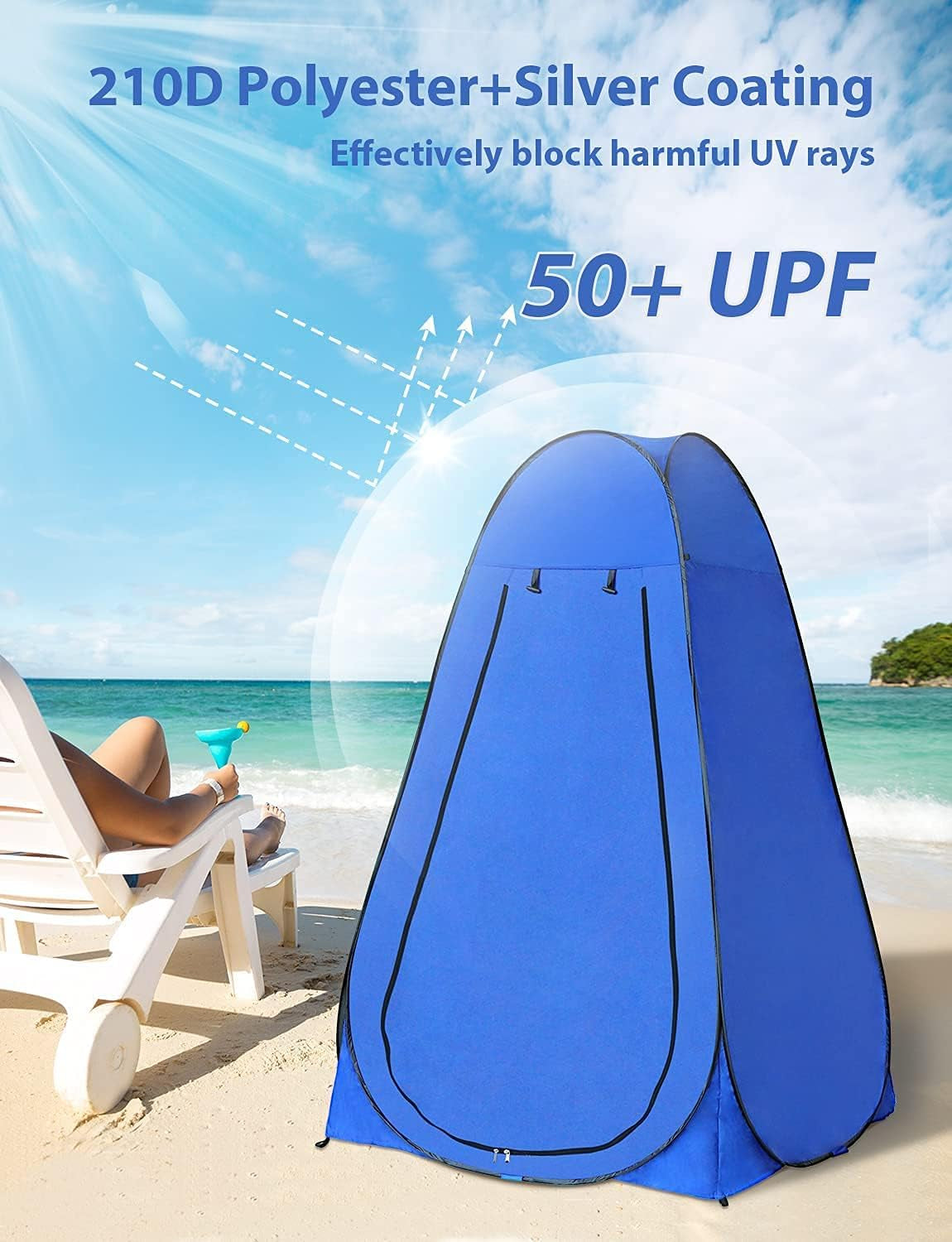 Portable Privacy Tent with UV Protection for Camping, Dressing, and Showering - Spacious and Durable Shelter with Silver Coating and Beach Shade - Open Size: 1.2m x 1.2m x 1.9m