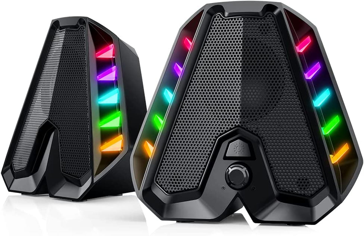 Computer Speakers GS04 RGB PC Wired Speakers with Subwoofer. USB-Powered for Desktop with Bass Diaphragms Stereo. Small Gaming Speakers for PC, Computer, Laptop, Mini Monitor.