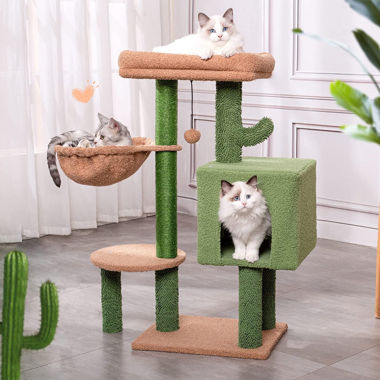 34" Cat Tree Cat Tower - Scratching Post with Large Top Perch, Private Cat Condo and Hammock, For Indoor Cats