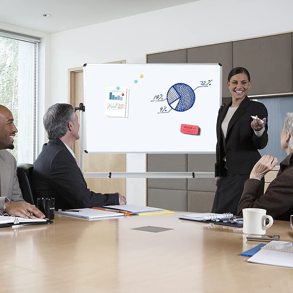 Double-Sided Magnetic Mobile Dry Erase Whiteboard with Aluminium Frame and Stand, 48 x 36 Inches