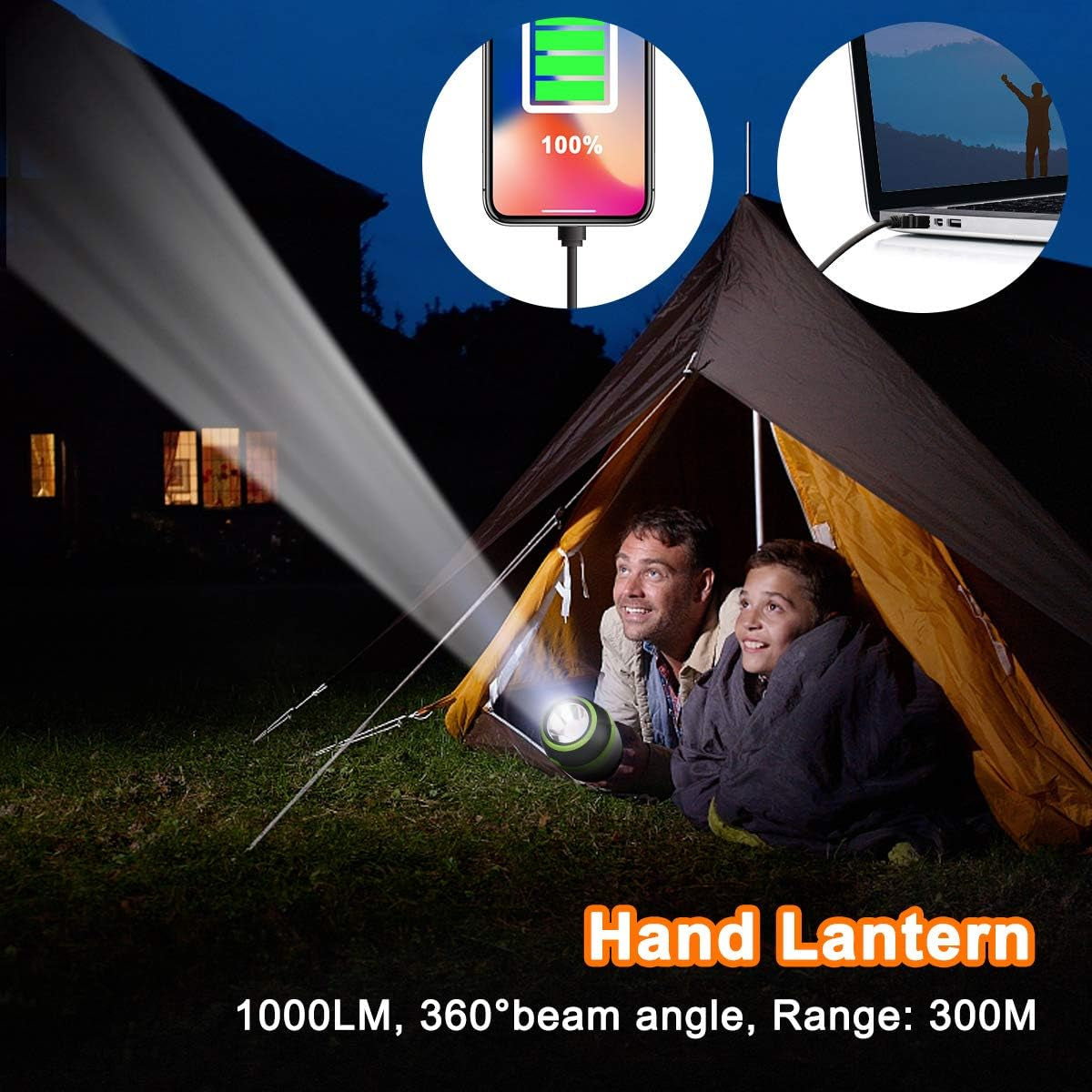 Rechargeable Camping Lantern with 6 Light Modes, Waterproof Design, and 1000LM Brightness - Ideal for Outdoor Camping, Fishing, Hiking, and Emergency Situations