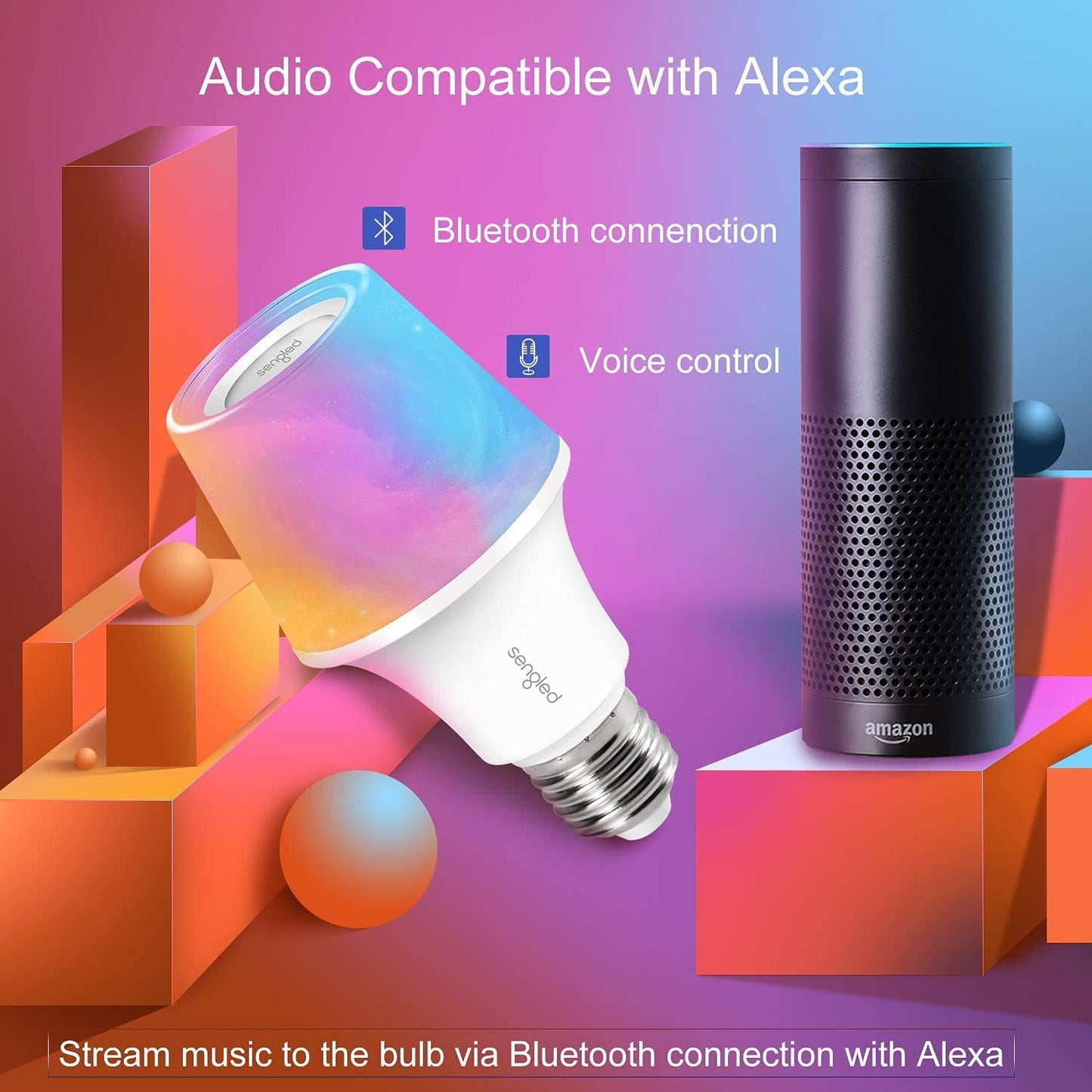 1 Pack Solo RGBW Bluetooth Smart Bulb Speaker, Dimmable Multi Color Changing LED Light Bulb with Wireless Bluetooth Speaker, Compatible with Alexa, 60W Equivalent E26 BLE Smart Music Bulb