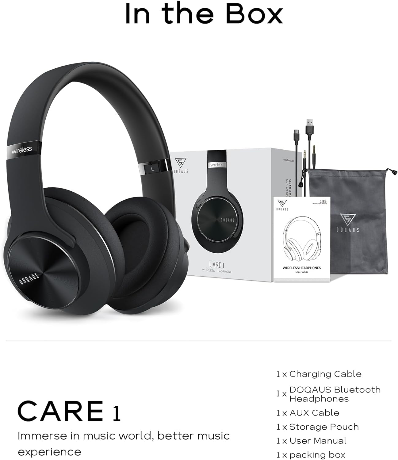 Wireless Bluetooth Headphones with Extended Playtime, 3 EQ Modes, Hi-Fi Stereo, Built-in Microphone, and Comfortable Earpads for Cellphone/TV/PC/Laptop (Black)