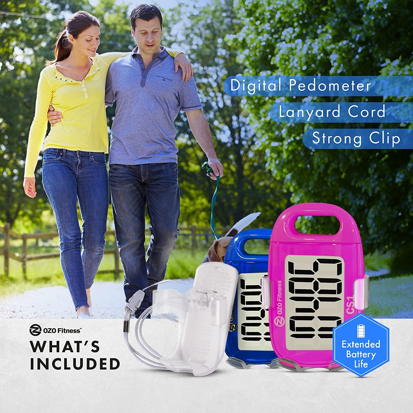 Easy Pedometer: Step Counter with Large Display, Clip-on, and Lanyard