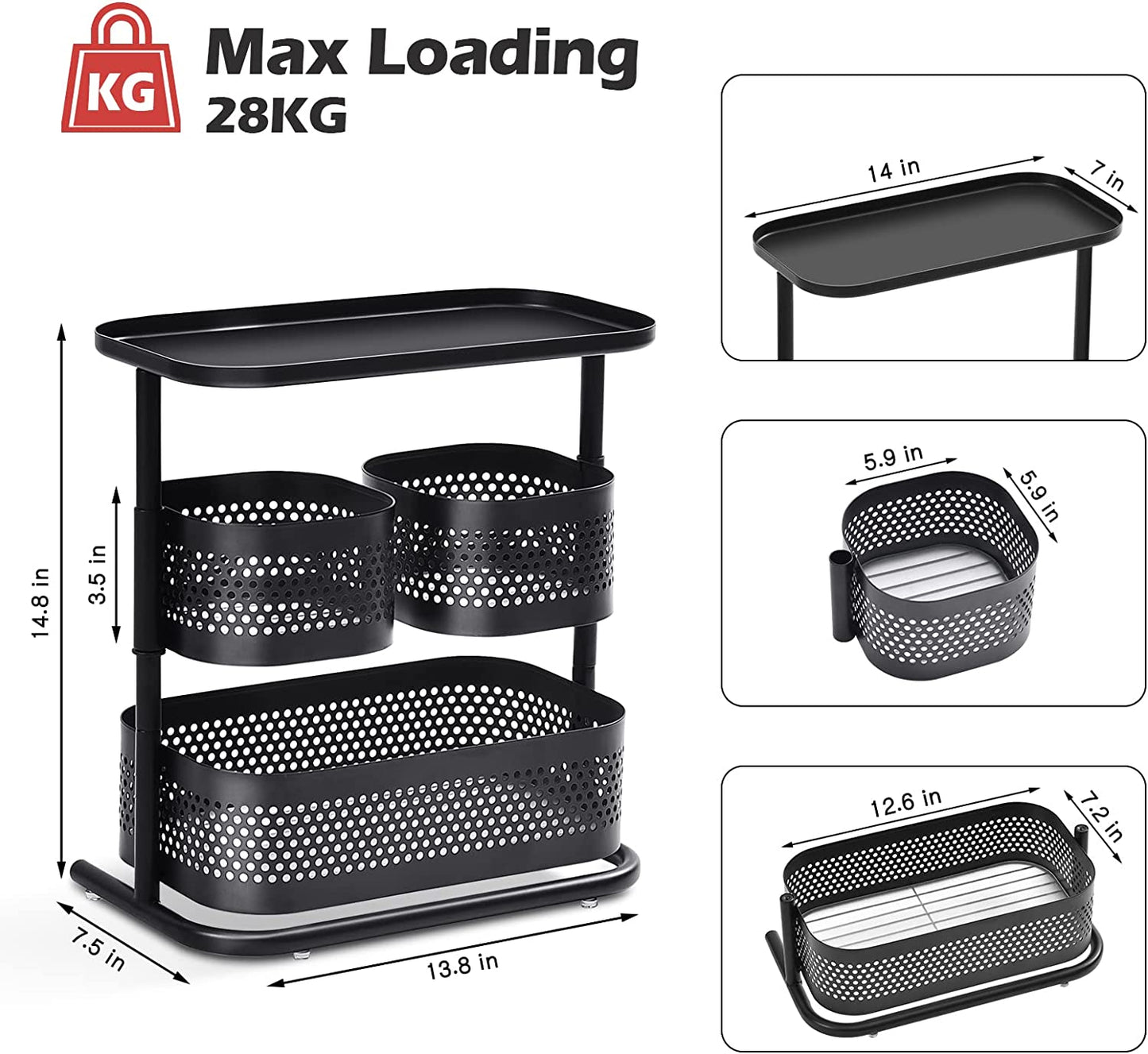 3-Tier Rotating Bathroom Counter Organizer: Black Vanity and Kitchen Spice Rack Shelf for Countertop Storage
