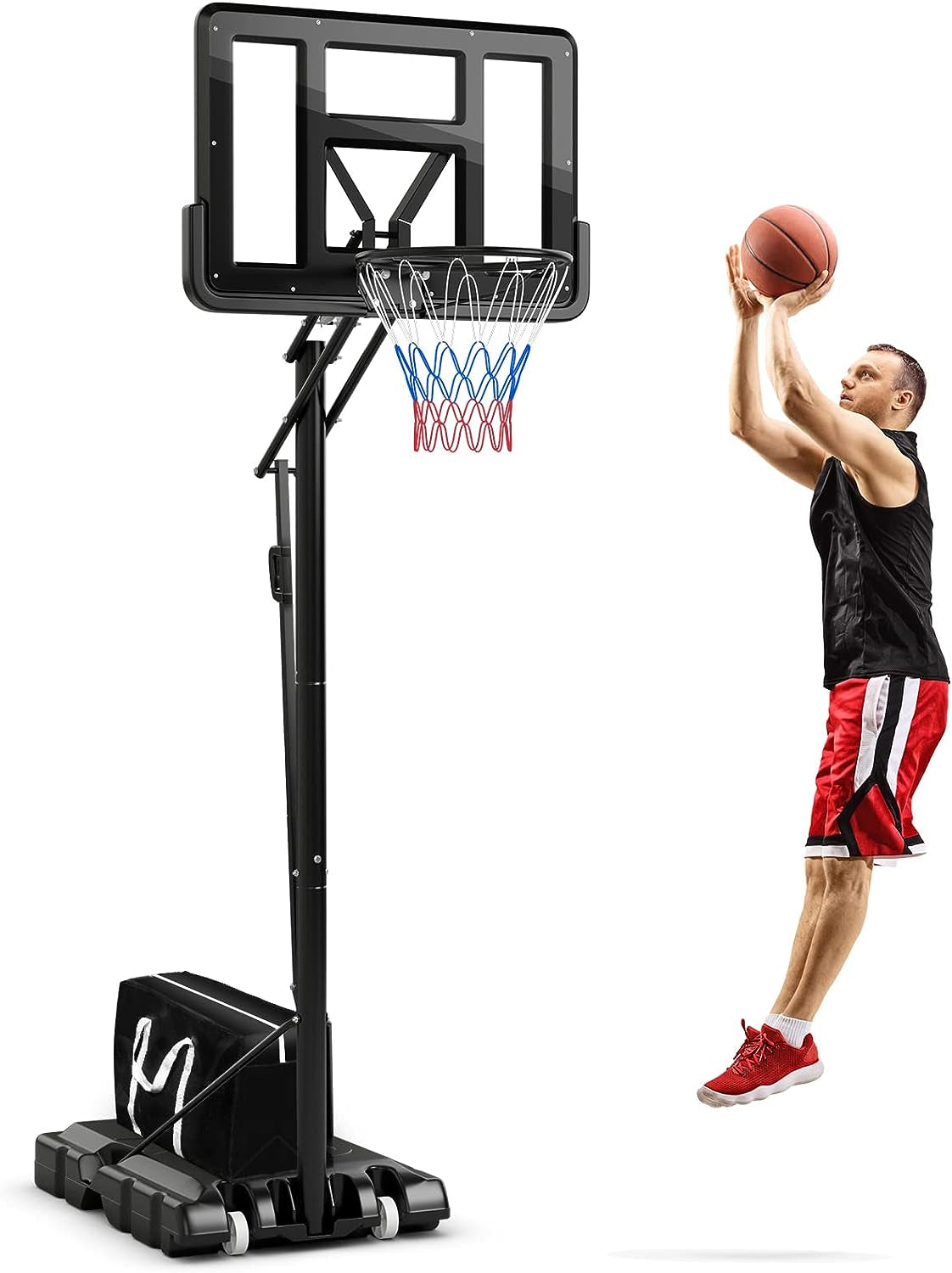 Adjustable Outdoor Basketball System with Shatterproof Backboard and Solid Metal Rim