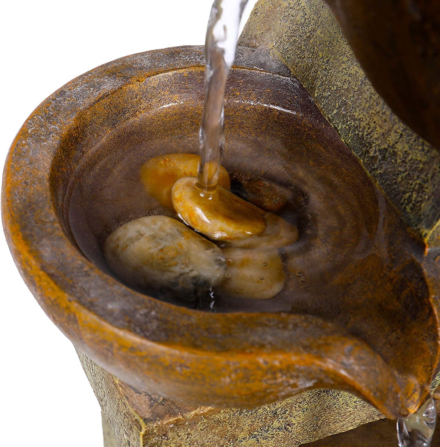 Tiering Pots Fountain, 9" Length x 7" Width x 16" Height, Brown