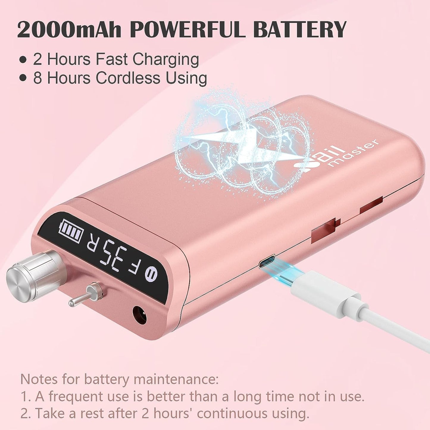Portable Electric Nail Drill Machine: A Rechargeable, Professional Nail E File Drill with 35000 RPM. Ideal for Acrylic and Gel Nails, Polish Removal, and Nail Shaping. Includes 10 Bits and Sanding Bands, and it comes in a stylish Rose Gold color.