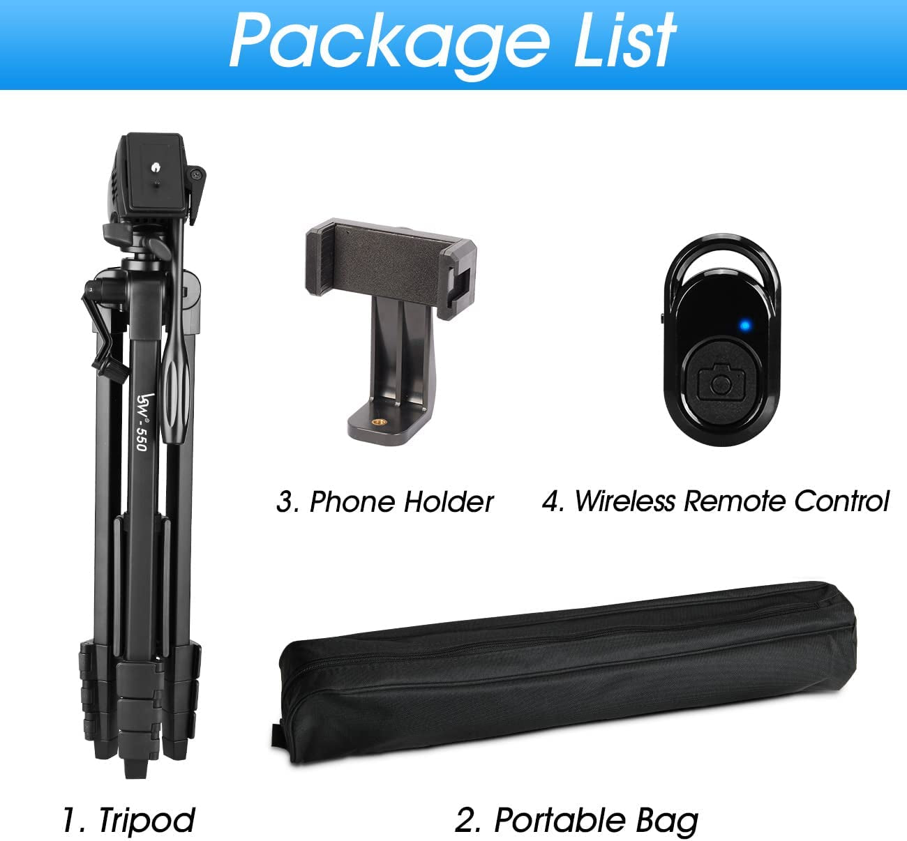 60-Inch Camera Tripod Stand Aluminum for Canon Nikon Sony with Fluid Head & Carry Bag, Video Tripod with Universal Phone Mount & Wireless Remote for iPhone Android Phone