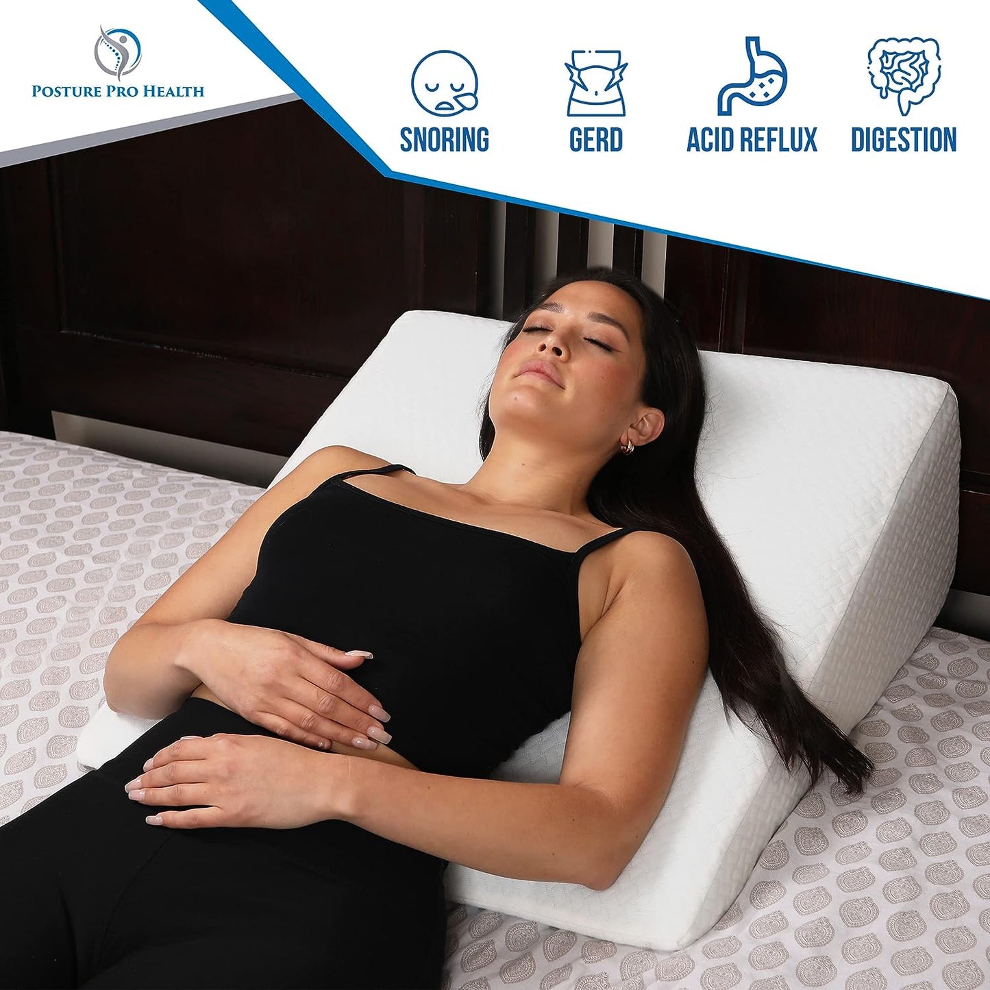 Ergonomic Inclined Bed Wedge Pillow with Memory Foam Top - Sleeping Pillow to Assist with Acid Reflux, Snoring, Back and Neck Pain - Includes Washable Cover - Dimensions: 25" L x 24" W x 7" H