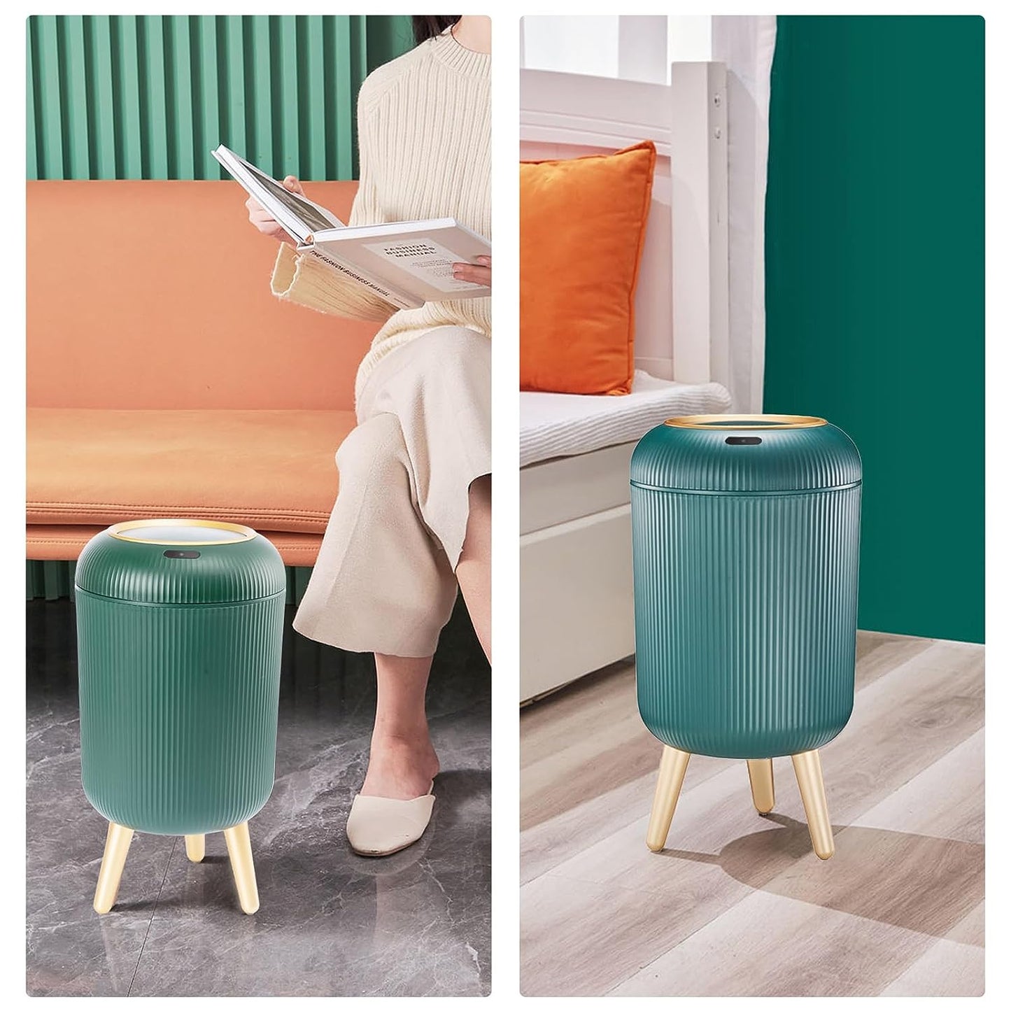 Automatic Touchless Trash Can with Lid, 3 Gallon Bathroom Trash Can Motion Sensor Kitchen Garbage Can, Bedroom, Office, Living Room, Green