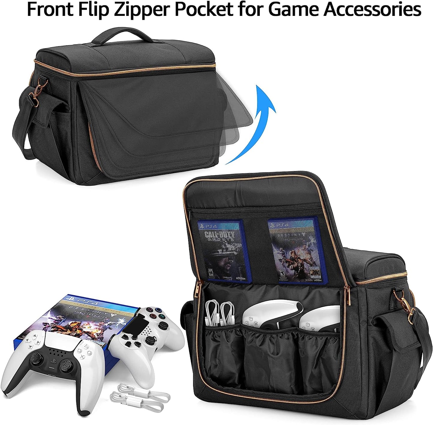 Protective Travel Carry Case Storage: Gaming Console Bag Compatible with PS5, PS4, Xbox One. Features Patented Design. Includes Compartments for Controllers, 15.6" Laptop, Monitor, Headsets, Gaming Discs, Charger, and More Gaming Accessories.