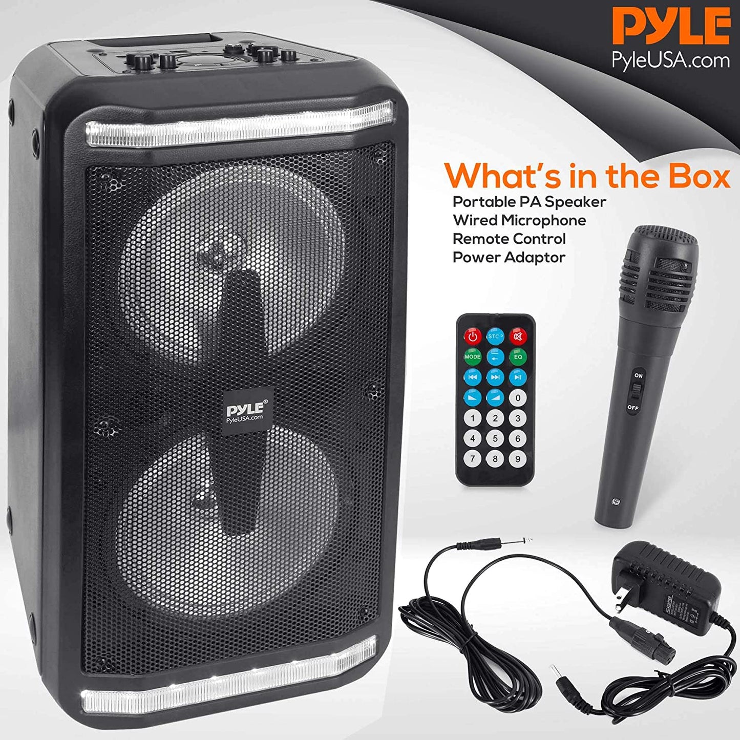 Portable Bluetooth PA Speaker System - 500W Rechargeable Outdoor Bluetooth Speaker with PA System, Recorder, Microphone Input, Party Lights, USB SD Card Reader, AUX, Radio, and Remote Control