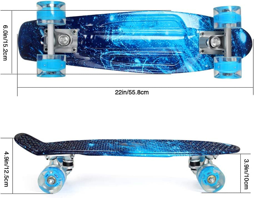 Complete Mini Cruiser Skateboard for Kids, Teens, Adults, and Beginners - Features PU LED Flashing Wheels, Comes with an All-in-One Skate T-Tool for Easy Maintenance.