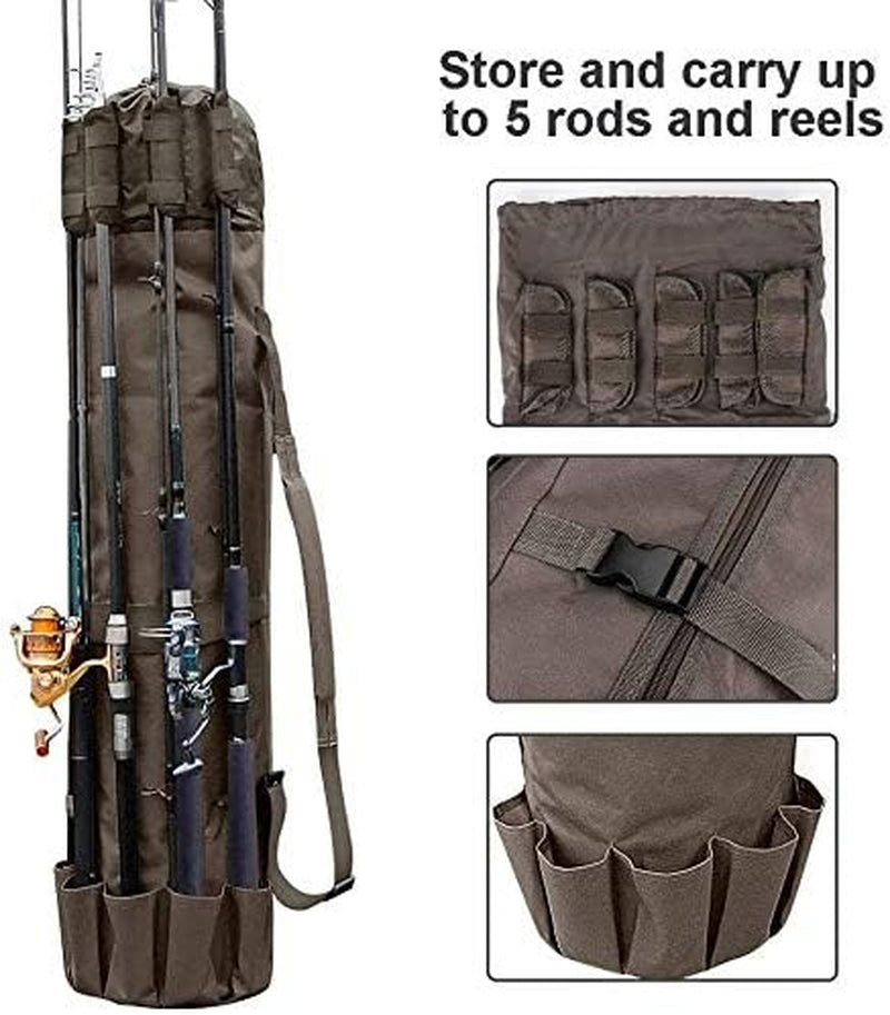 Fishing Rod Bag Reel Organizer - Portable Tackle Bag for Fishing Gear, Oxford Material with Large Capacity, Travel Carry Case for Pole Fishing Tools - Khaki