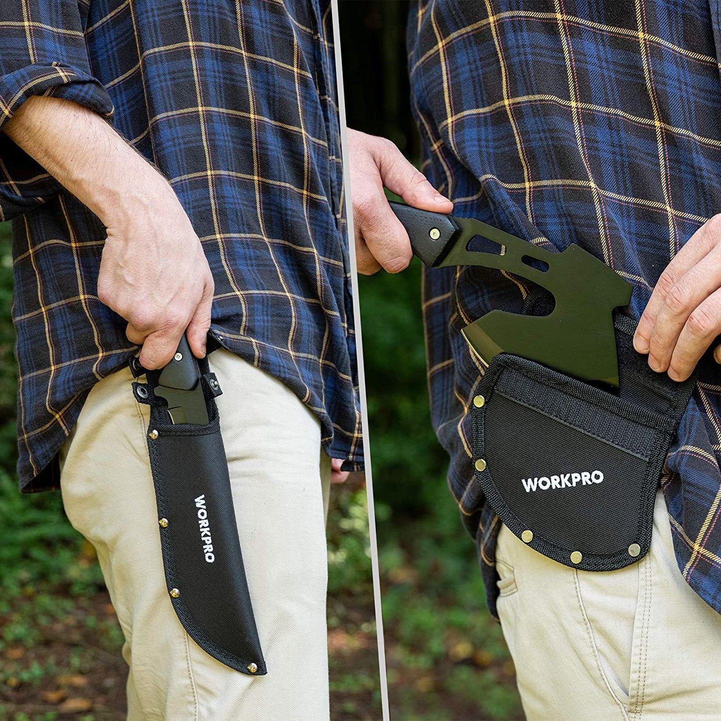 Outdoor Combo Set: Axe and Fixed Blade Knife - Full Tang Design with Wood Handles, Ideal for Camping, Survival, Hunting, and Hiking; Includes Nylon Sheath for Protection.