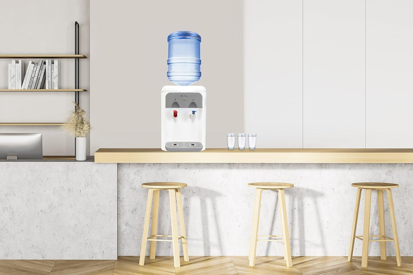 Top Load Countertop Water Cooler Dispenser with Hot and Cold Functions, 2-Step Child Safety Lock, BPA Free