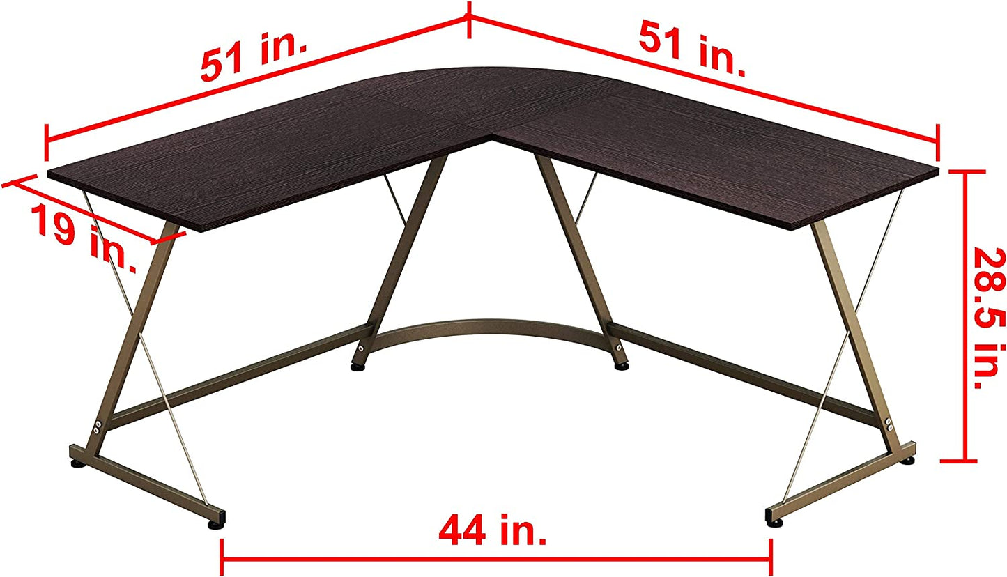 Gaming Desk L-Shaped Office Computer Corner Table, Espresso