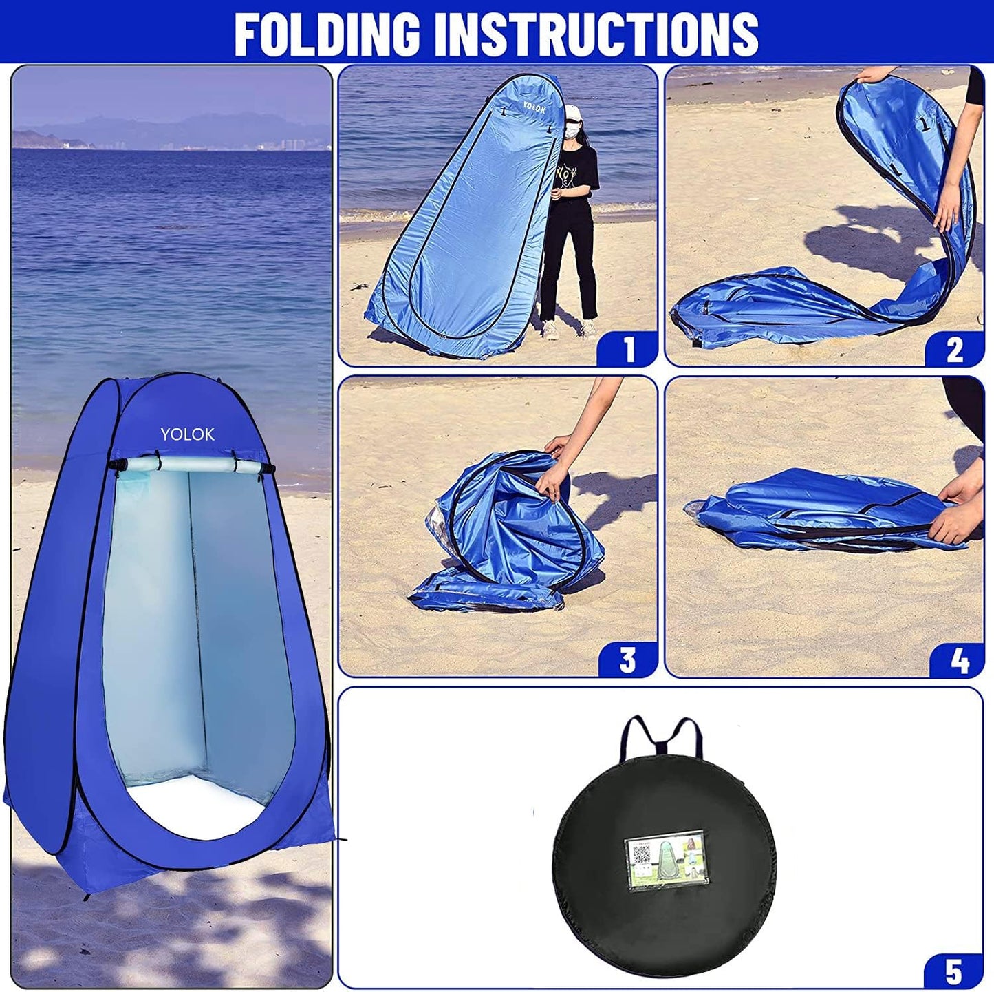 Portable Privacy Tent with UV Protection for Camping, Dressing, and Showering - Spacious and Durable Shelter with Silver Coating and Beach Shade - Open Size: 1.2m x 1.2m x 1.9m