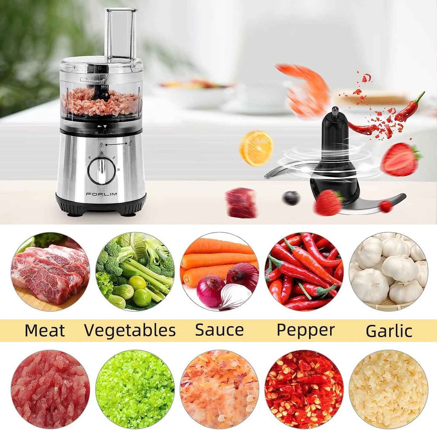 Small Food Processor - 3.5 Cup: 12-in-1 Mini Blender and Food Processor Combo for Kitchen, 350W Power, Includes a 20oz Bottle, 2 Speeds Plus Pulse Function with 4 Stainless Steel Blades - Perfect for Making Shakes, Smoothies, Meat, Sauces, Silver