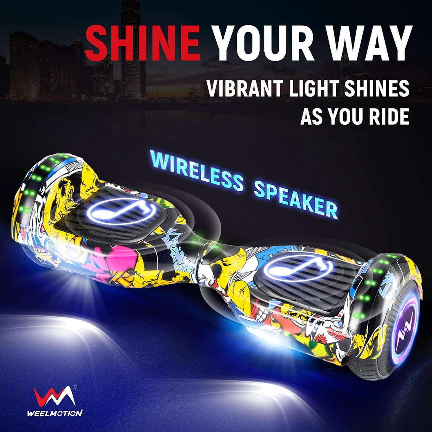 UL2272 Certified Hoverboard with Music Speaker, 6.5" All Terrain Wheels, Vibrant Lights, and Complimentary Hover Board Bag - Range up to 10 kms