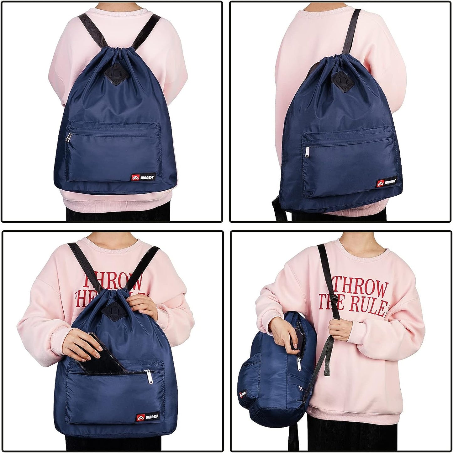 Water-Resistant Nylon Drawstring Backpack with Wet Pocket - Suitable for Gym, Shopping, Sports, and Yoga - Convenient String Bag Sackpack Design - Blue