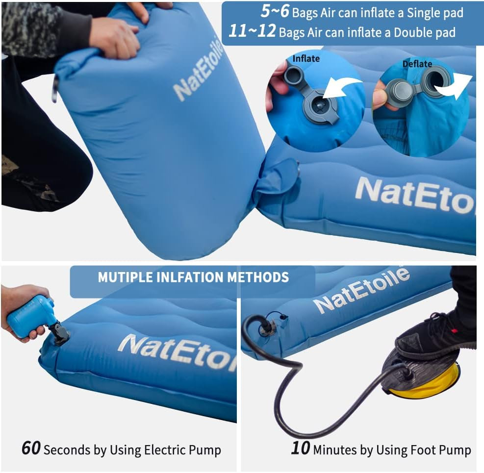 Double Camping Air Mattress - 6.3" Thick Queen Size Inflatable Sleeping Pad for Two People, Ideal for Camping, Tent, and Cot, Blue