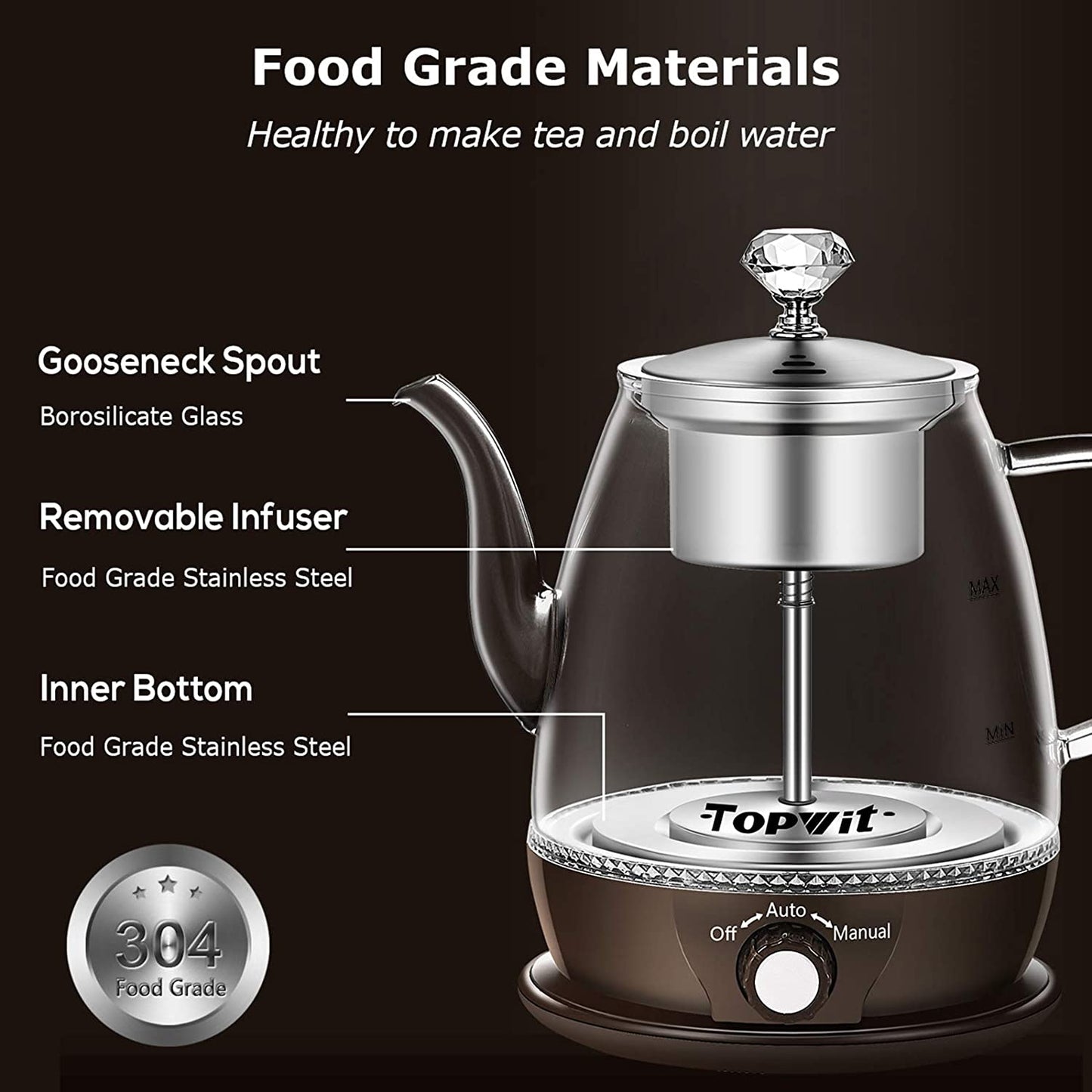 Electric Kettle with Automatic Tea-brewing and Keep Warm Functions - Features Dual Modes for Tea and Hot Water - 1L Capacity - Includes Stainless Steel Infuser - Suitable for Pour Over Tea and Hot Water - Convenient Electric Tea Maker.