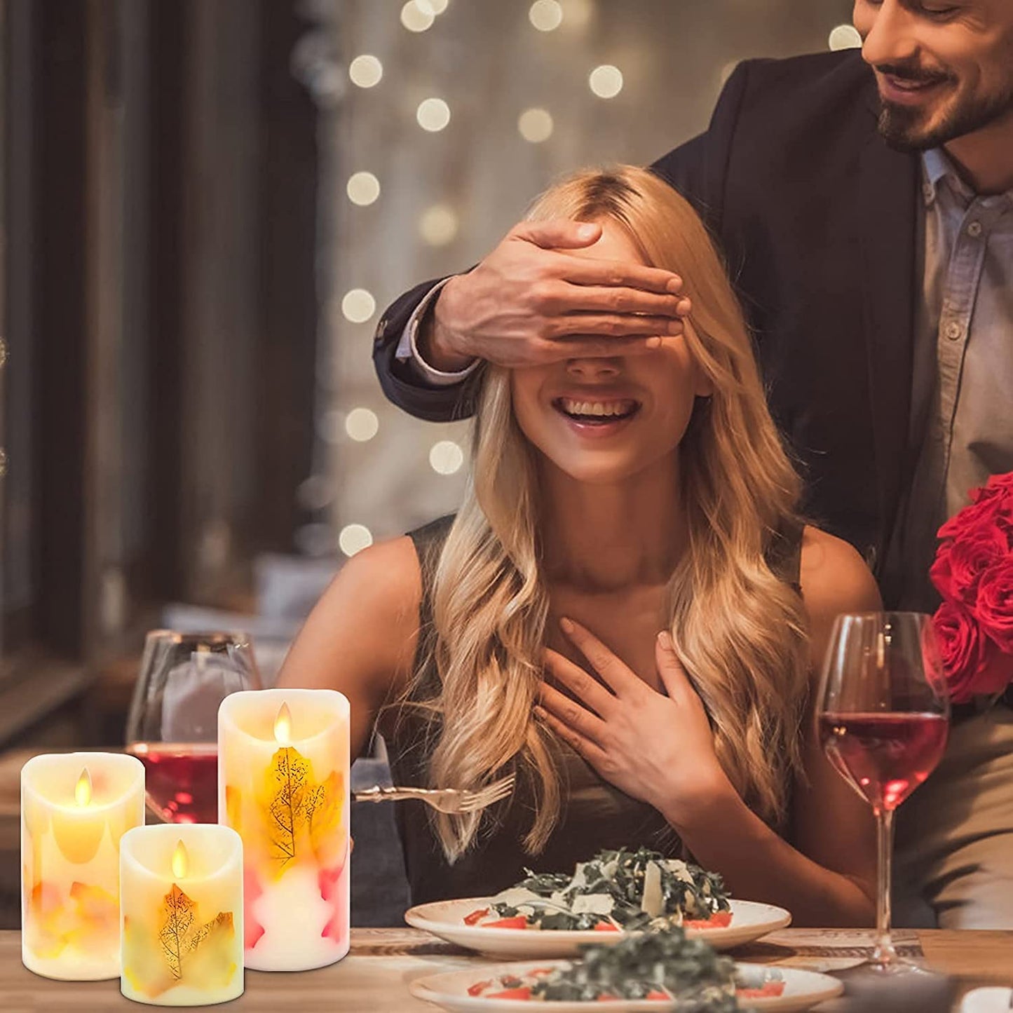 3 LED Flameless Maple Leaf Candles with Remote Timer, Battery Operated, Real Wax, Warm White Flickering Light. Perfect for Decoration and Weddings.