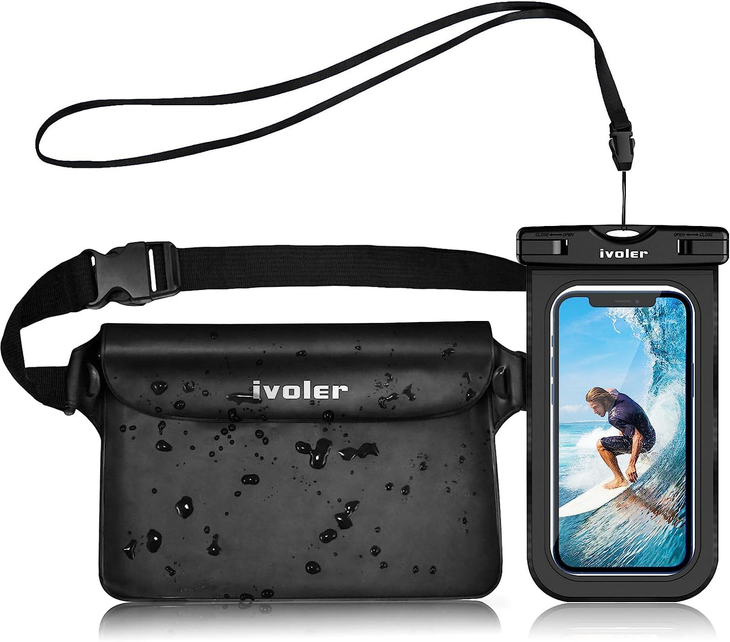Waterproof Pouch Bag with Phone Case - Ultra Clear Waterproof Pouch Phone Dry Bag for Devices Under 6.5 inches - Long Adjustable Waist Strap for Outdoor Water Sports, Fishing, Swimming, Boating, Kayaking, and Hiking