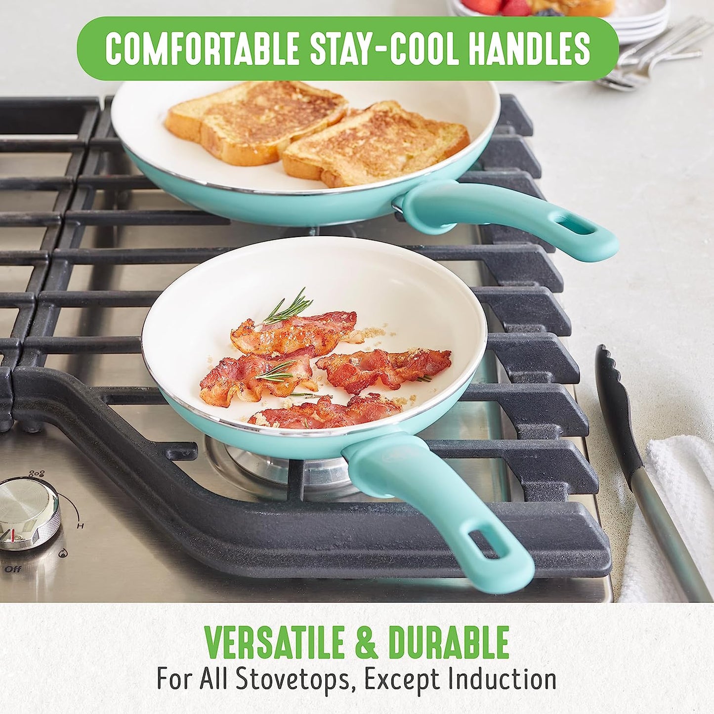 Soft Grip Ceramic Nonstick Cookware Set, 16-Piece, PFAS-Free, Dishwasher Safe, Turquoise